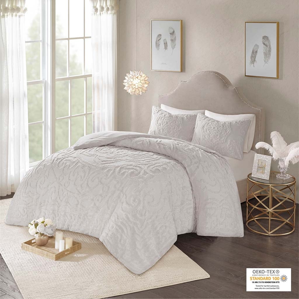 Gray King Cotton Chenille Medallion Comforter Set