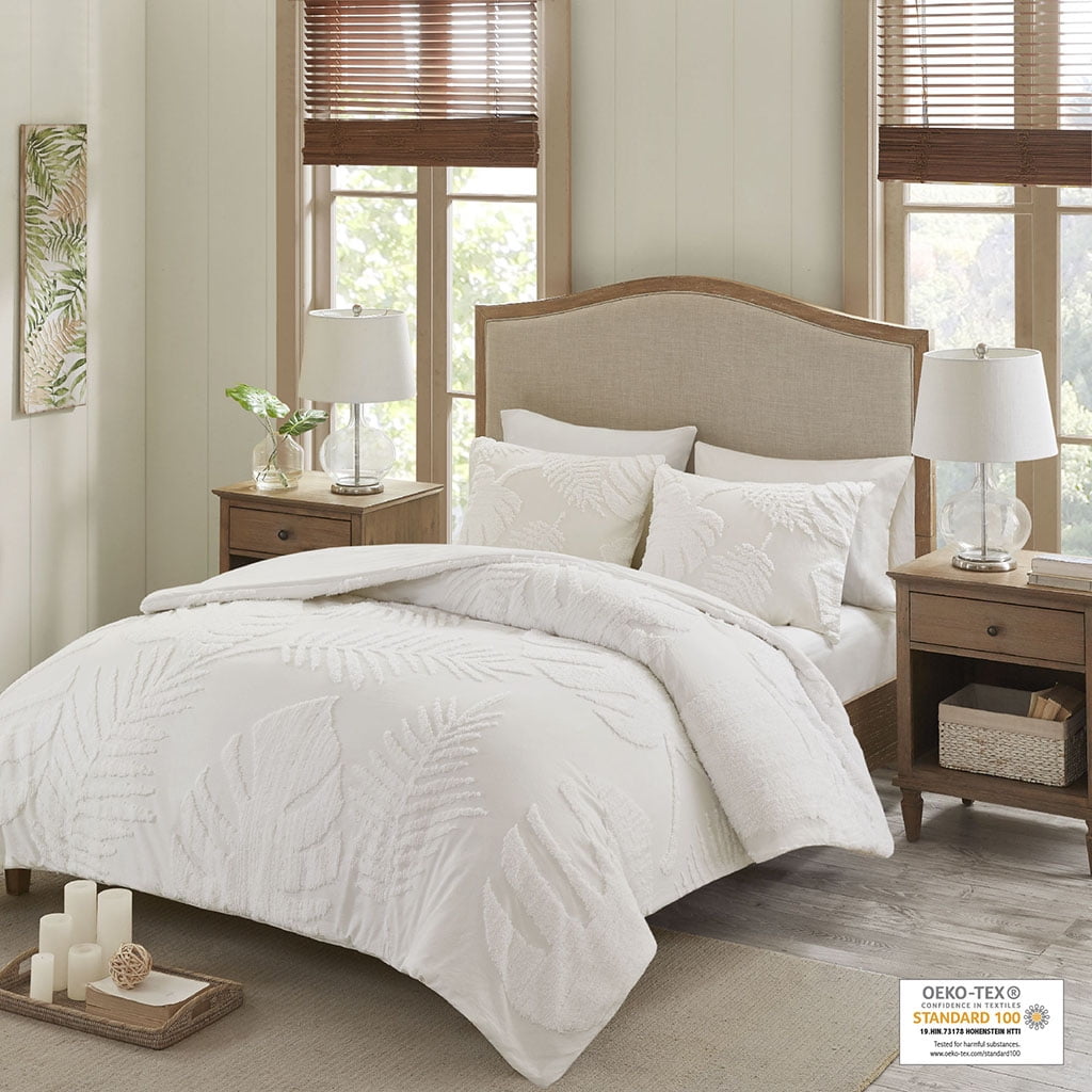 Full White Cotton Tufted Palm Comforter Set