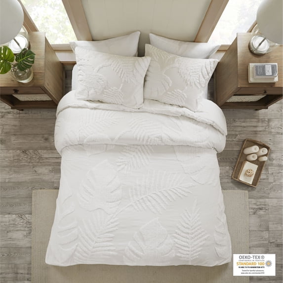 Home Essence Ceiba 3 Piece Tufted Cotton Chenille Palm Duvet Cover Set