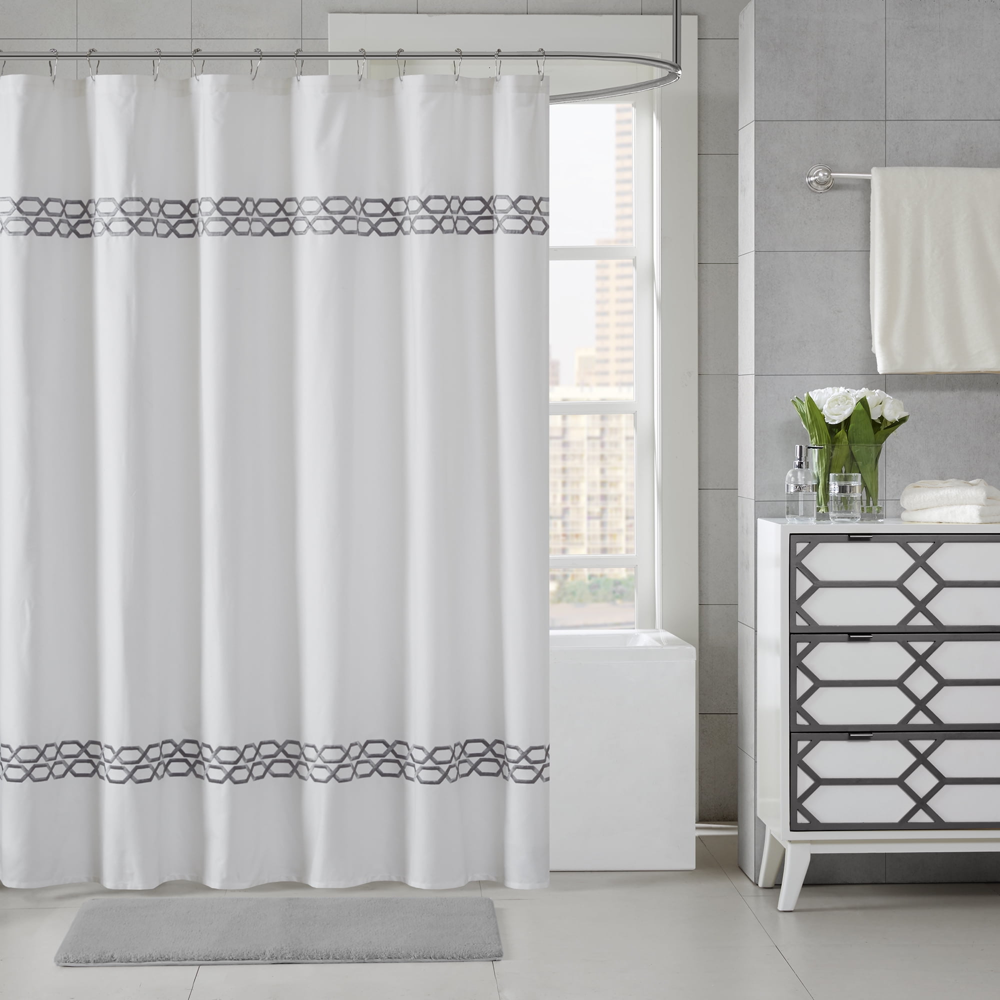 Home Essence Circuit Embroidered Shower Curtain