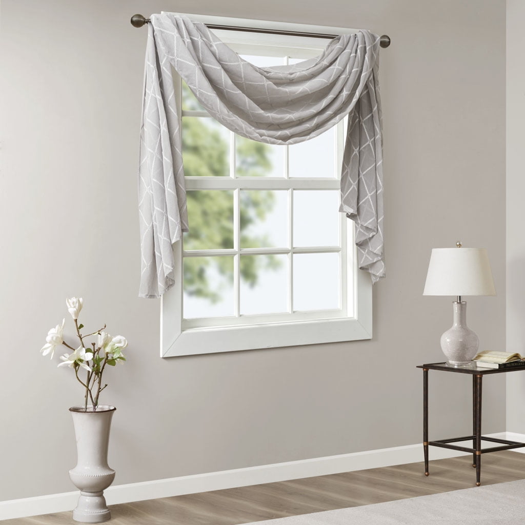Madison Park Adult Window Scarf 50 x144 Modern Curtain Diamond Sheer Embroidered Gray Walmart
