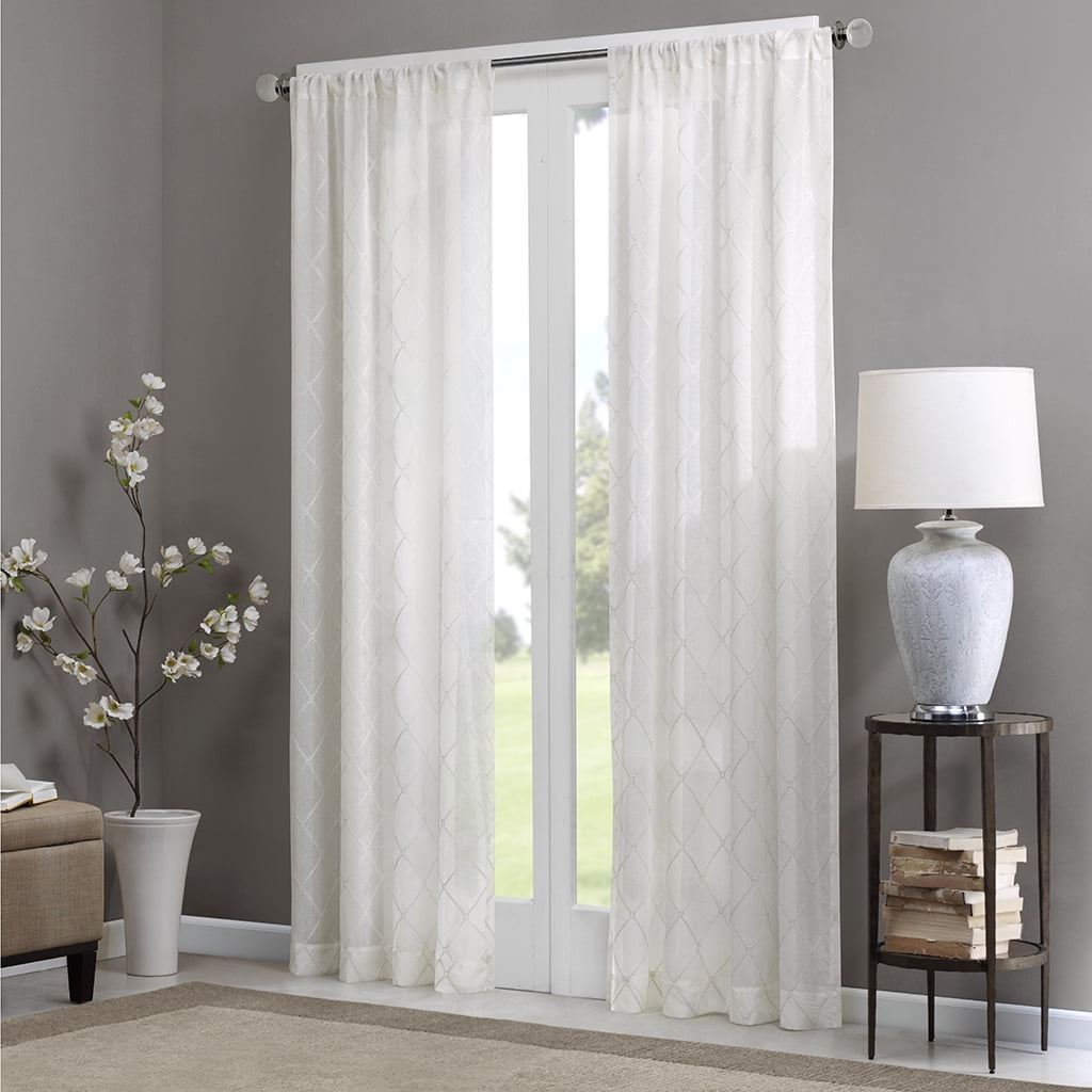White Sheer Embroidered Rod Pocket Drape Panel