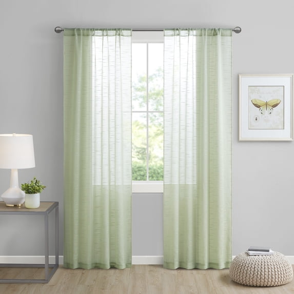 Home Essence Cyprus Slub Jacquard Sheer Window Curtain, 2 Panels, Green, 37''x84''