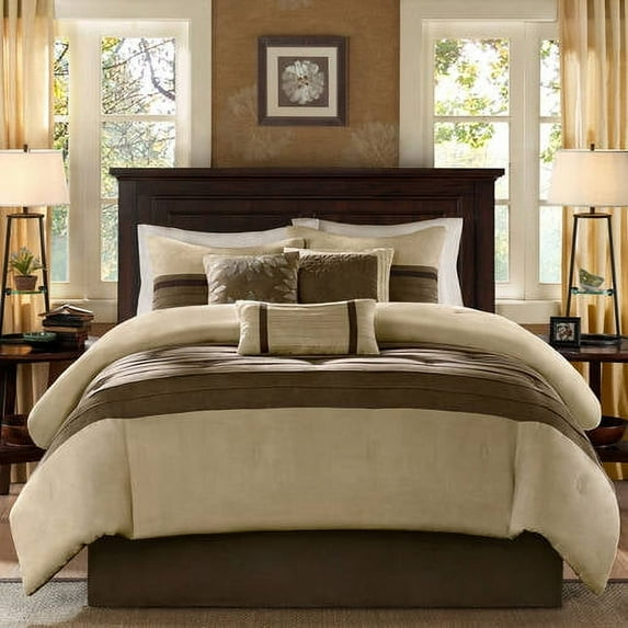 Madison Park Palmer Cal King 7 Piece Faux Suede Comforter Set in Natural