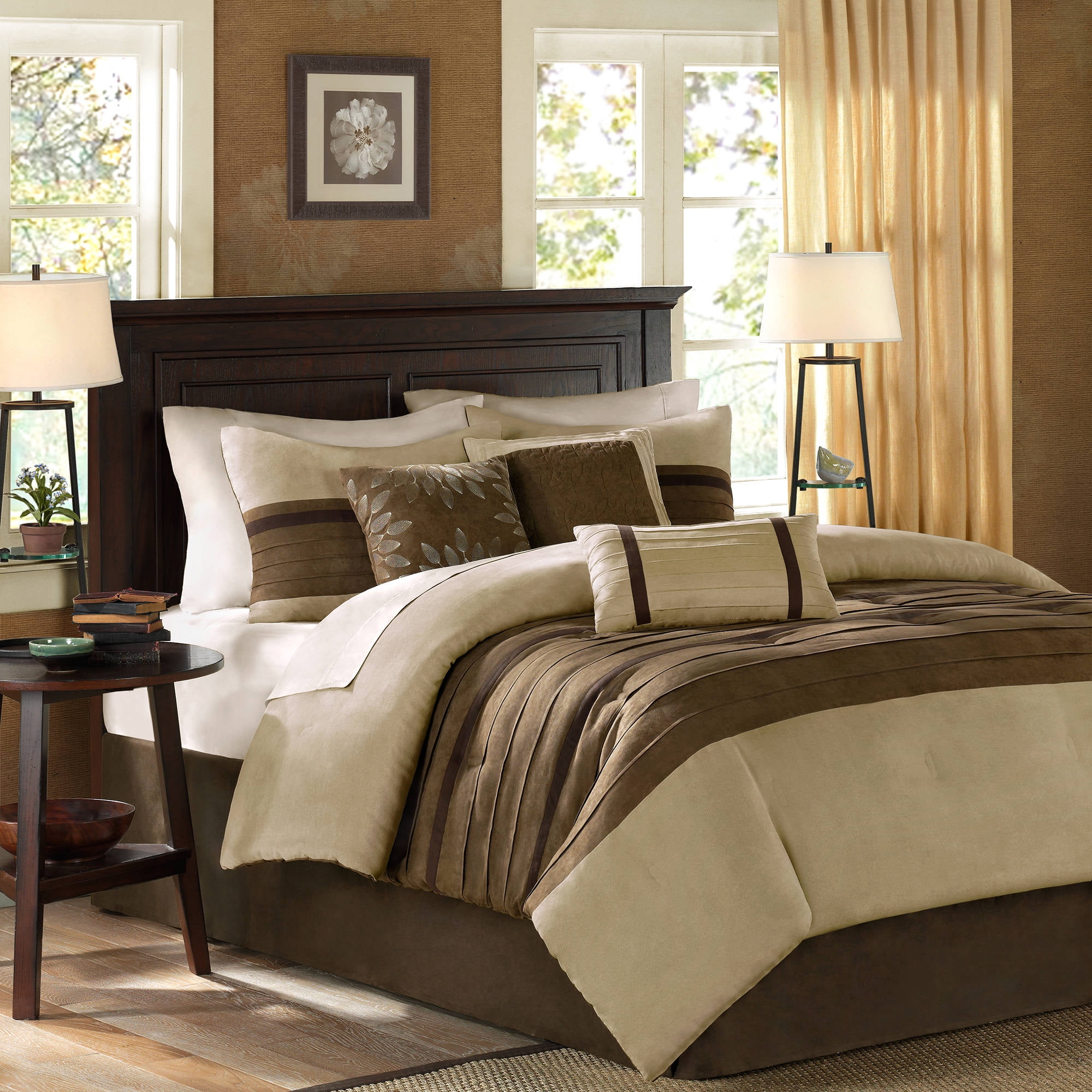 Natural Full Microfiber 7-Piece Comforter Set with Decorative Pillows