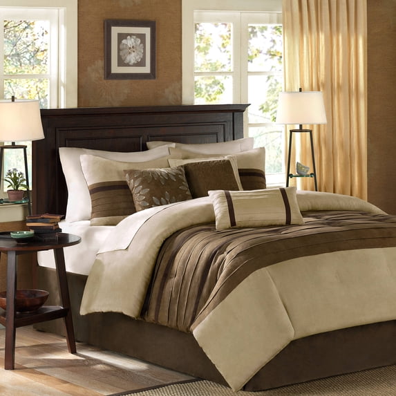 Madison Park Palmer Full 7 Piece Faux Suede Comforter Set in Natural