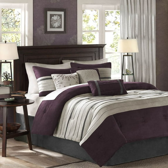 Home Essence Dakota 7-Piece Microsuede Comforter Set, Purple, Cal King