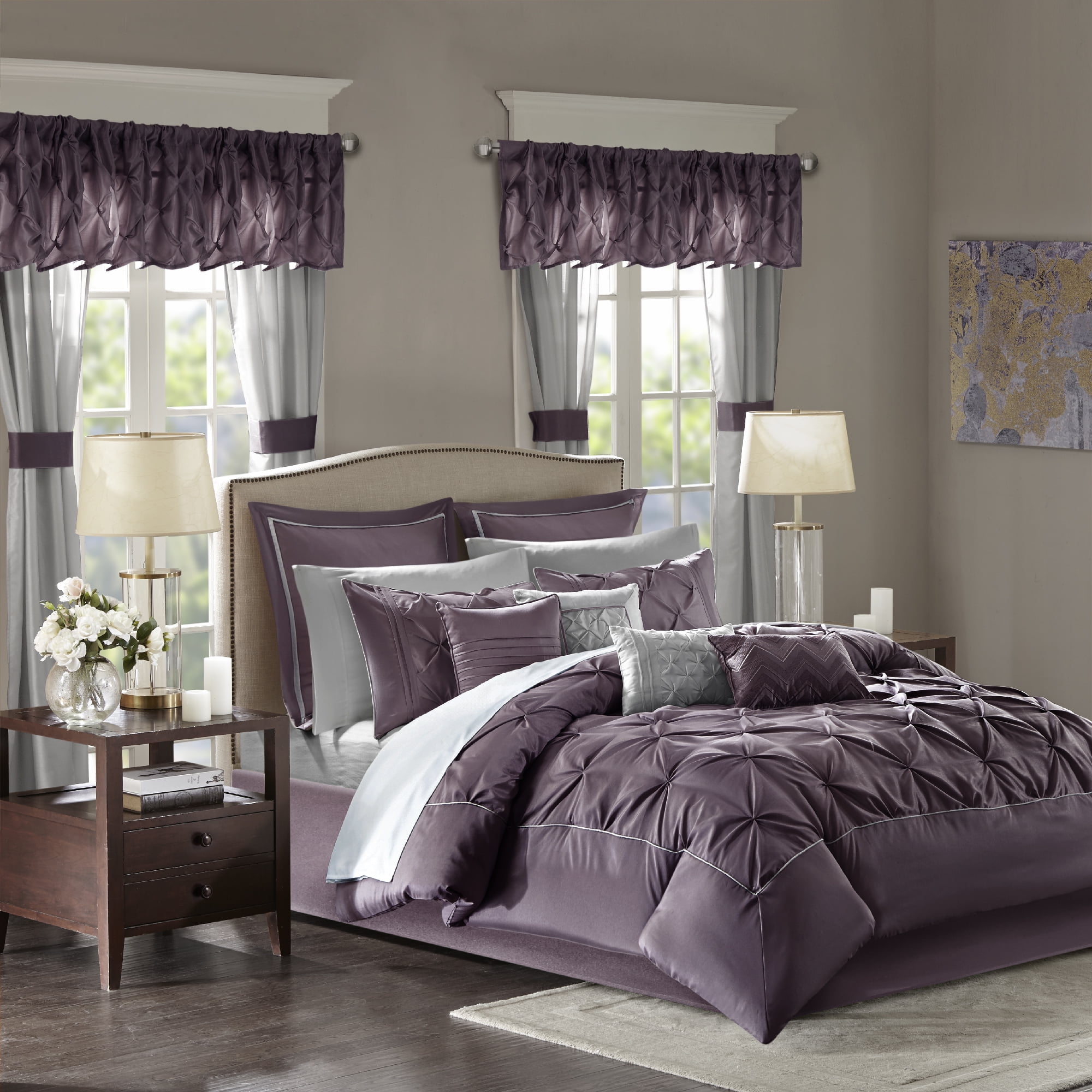 Joella 24-Piece Plum Microfiber Queen Bedding Set