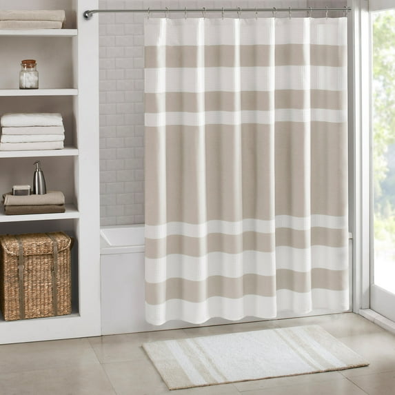 Home Essence Farmhouse Beige, White, Multi-color Stripes Polyester Shower Curtain, 72" x 84"