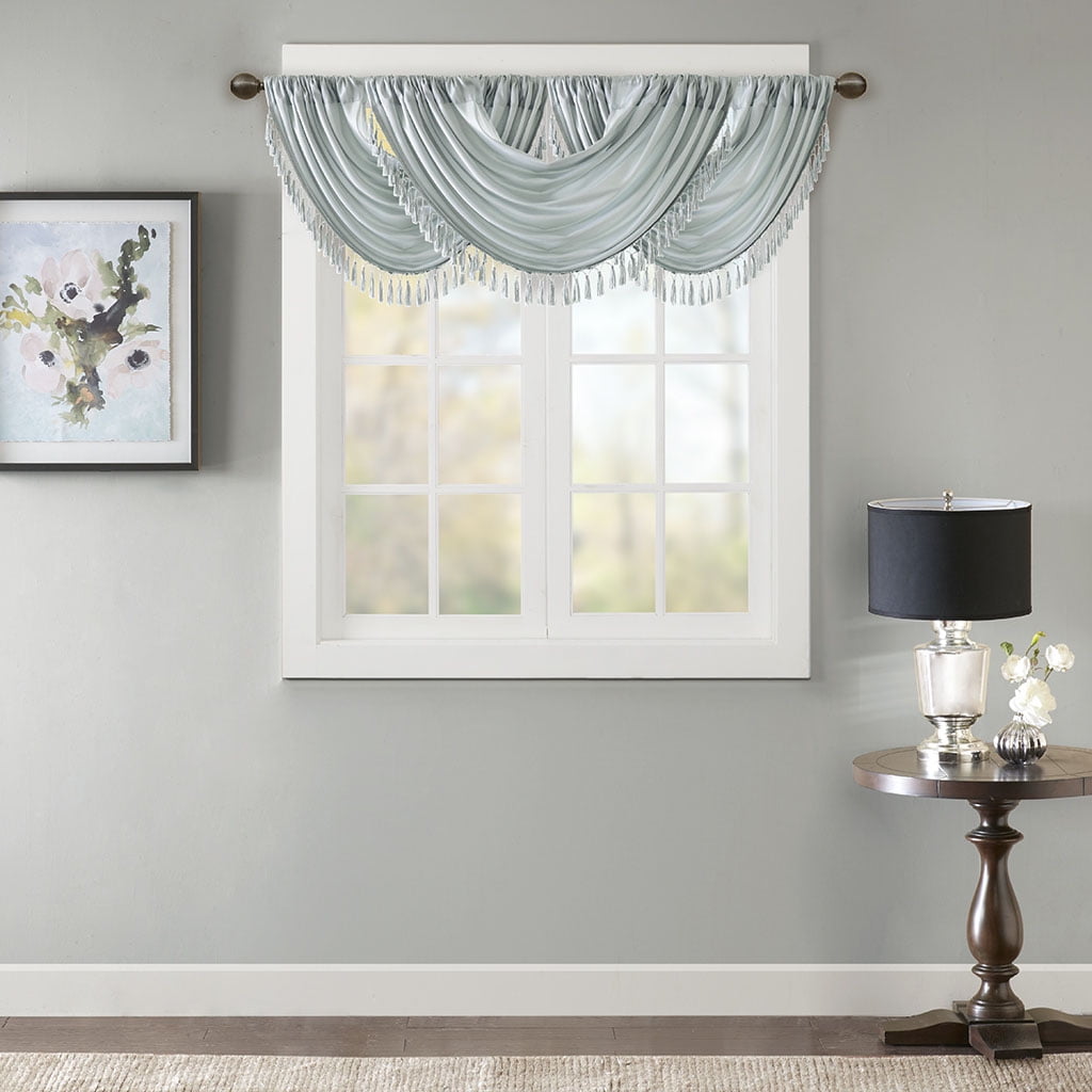 Dusty Aqua Faux Silk Waterfall Valance with Tassel Trim