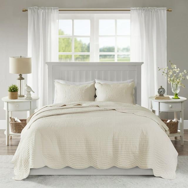 Home Essence Genoa 3 Piece Reversible Scalloped Edge Coverlet Set