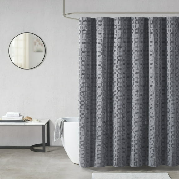 Home Essence Gridd Woven Clipped Solid Shower Curtain