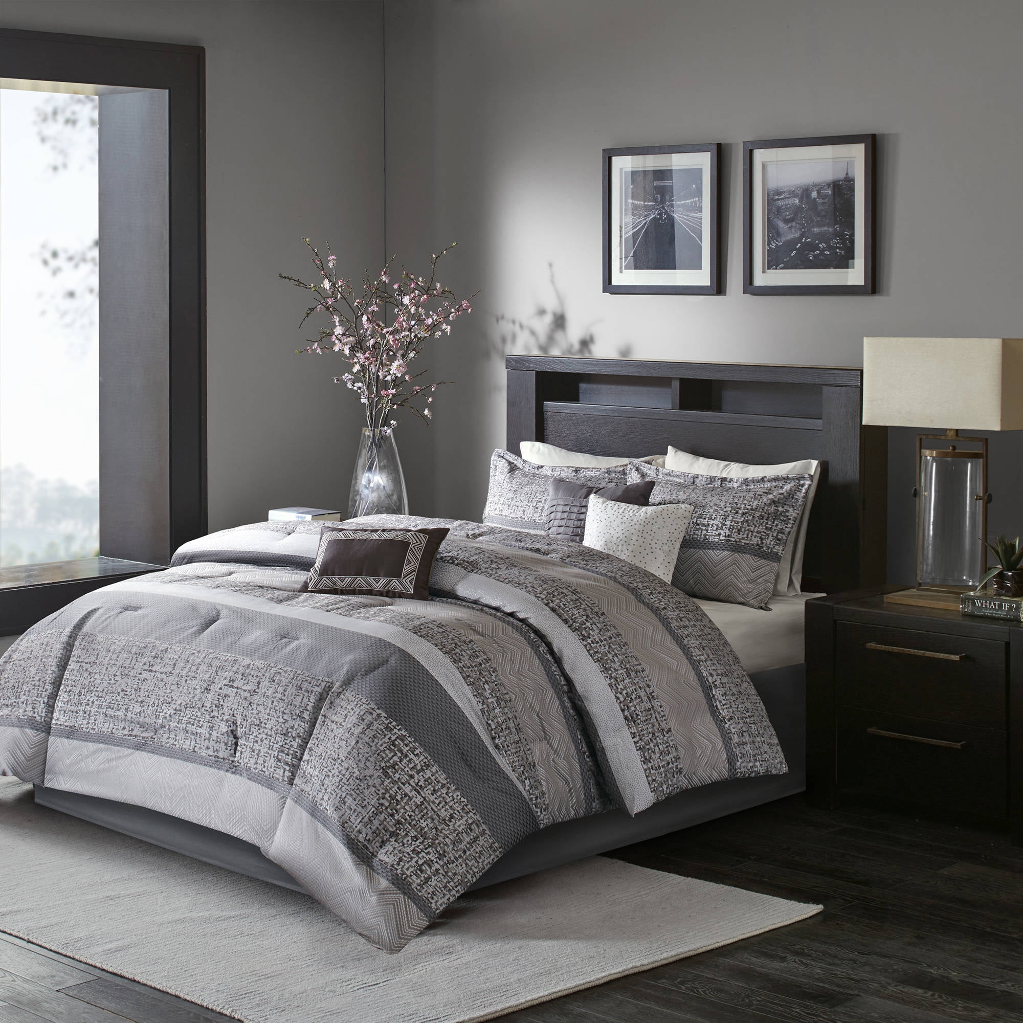 Gray and Taupe Geometric Jacquard Queen Comforter Set
