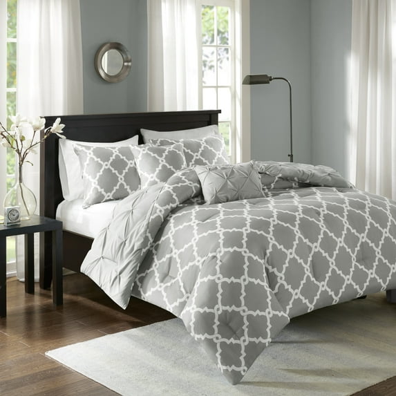Home Essence Hayden 5 Piece Reversible Comforter Bedding Set, Full/Queen, Grey