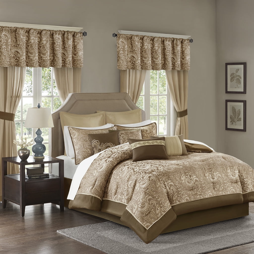Brown and Gold Paisley Queen Bed in a Bag Set