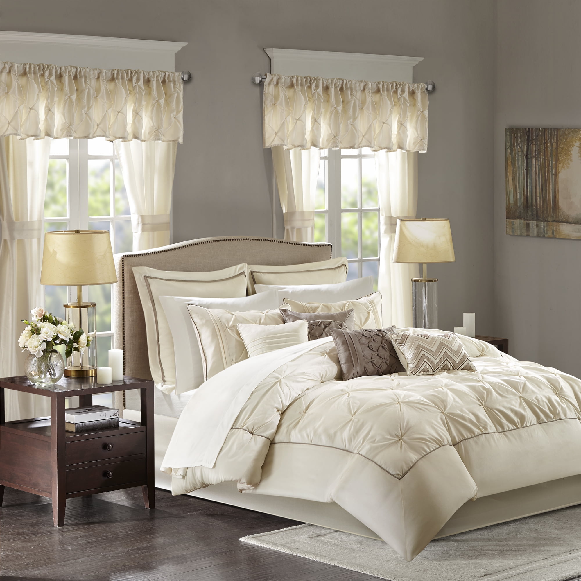 Ivory Microfiber California King 24-Piece Bedding Set