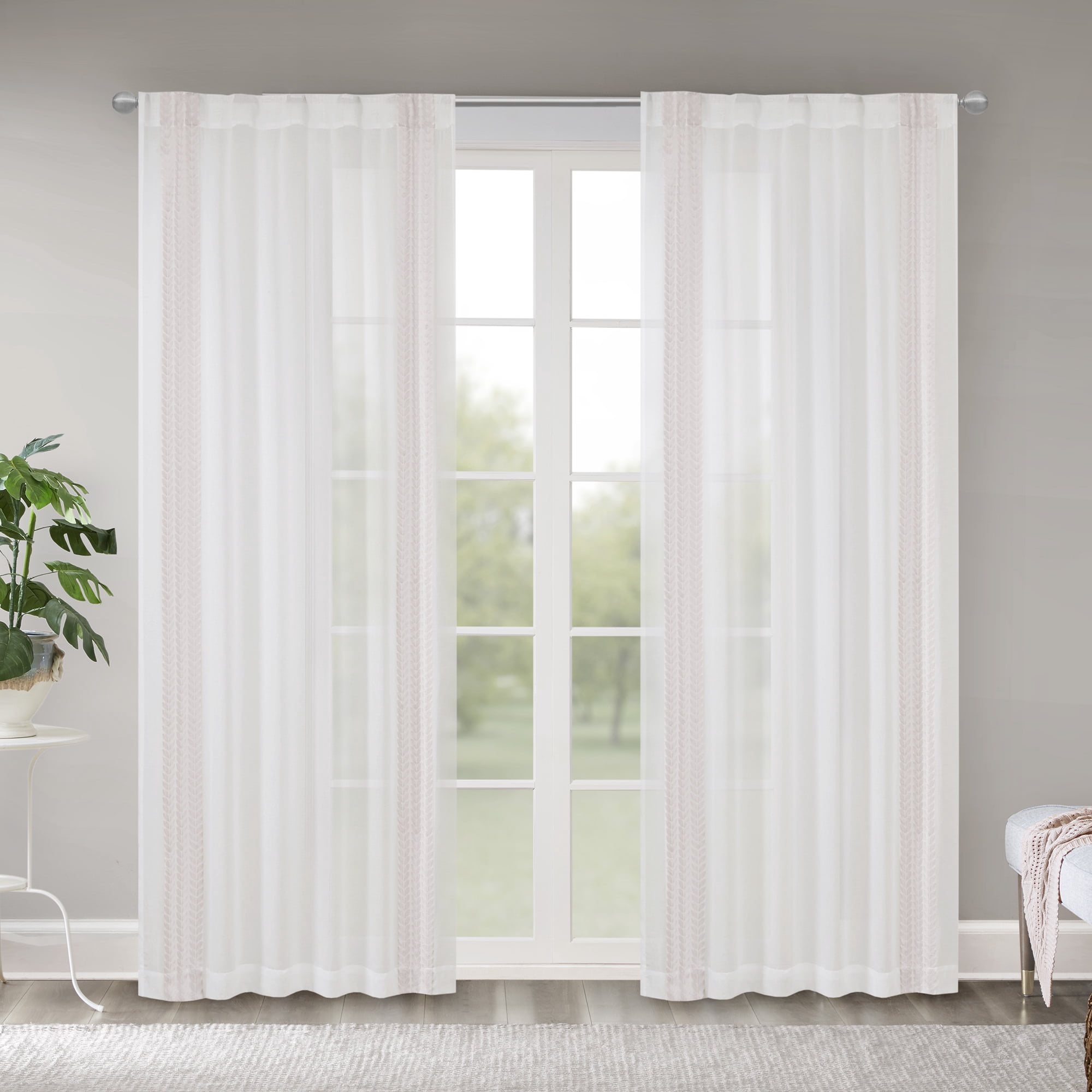 Window Shier Home Essence Ivy Border Embroidered Rod Pocket/Back Tab Window Sheer ...