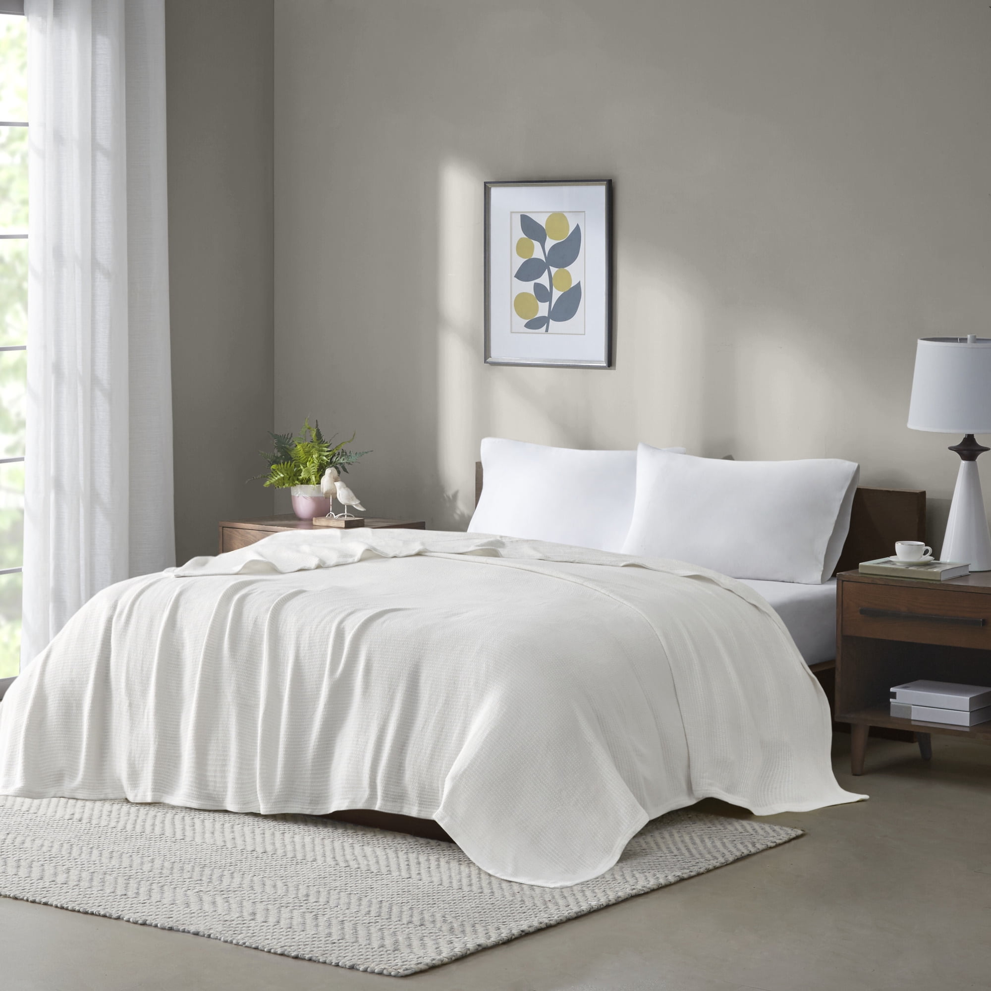 Home Essence Knit Freshspun Basketweave Cotton Blanket, 108x90, King, Cream