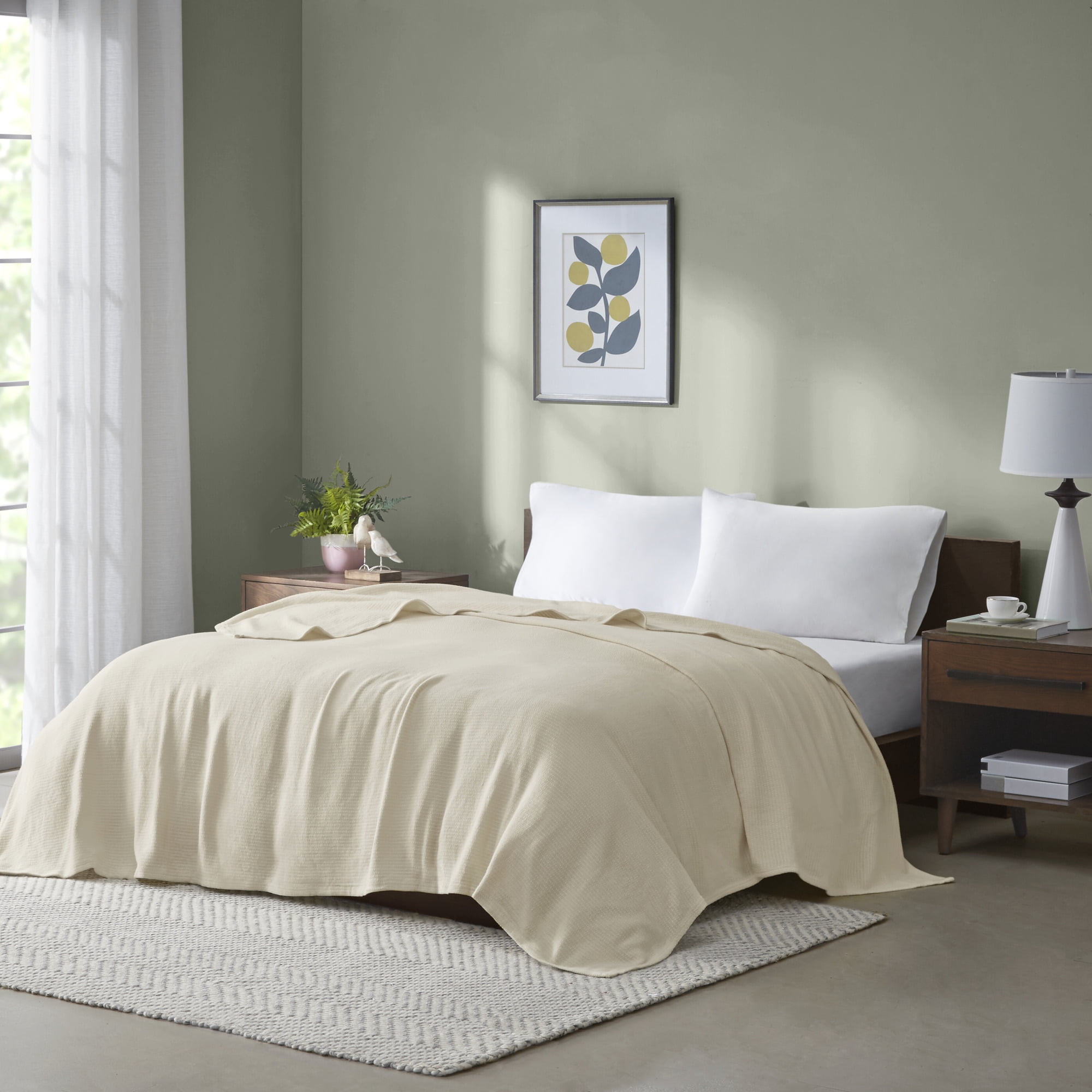 Home Essence Knit Freshspun Basketweave Cotton Blanket, 90x90, Full/Queen, Beige