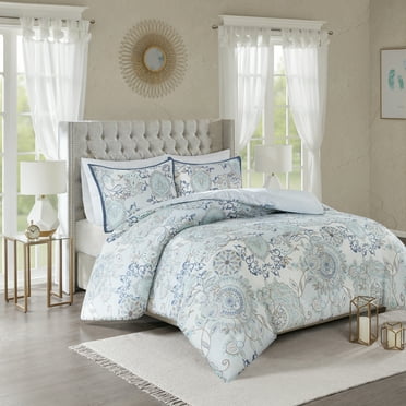Home Essence Lian 3 Piece Cotton Printed Reversible Duvet Cover Set, King/Cal King, Blue