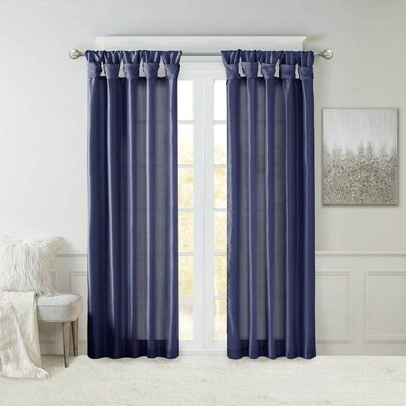 Home Essence Lillian Twisted Tab Top Curtains, Lined Curtains, Navy, 50" x 95"