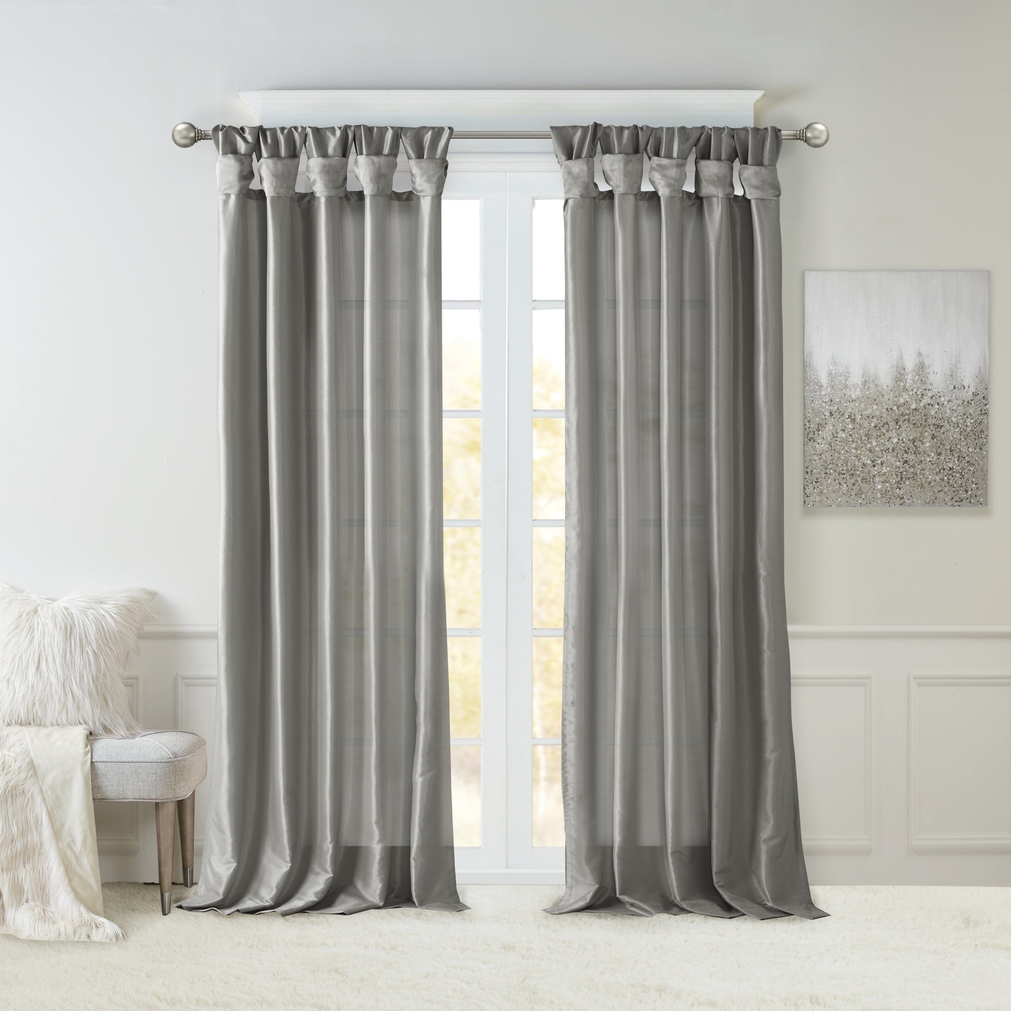 Charcoal Faux Silk Extra Long Tab Top Drapes