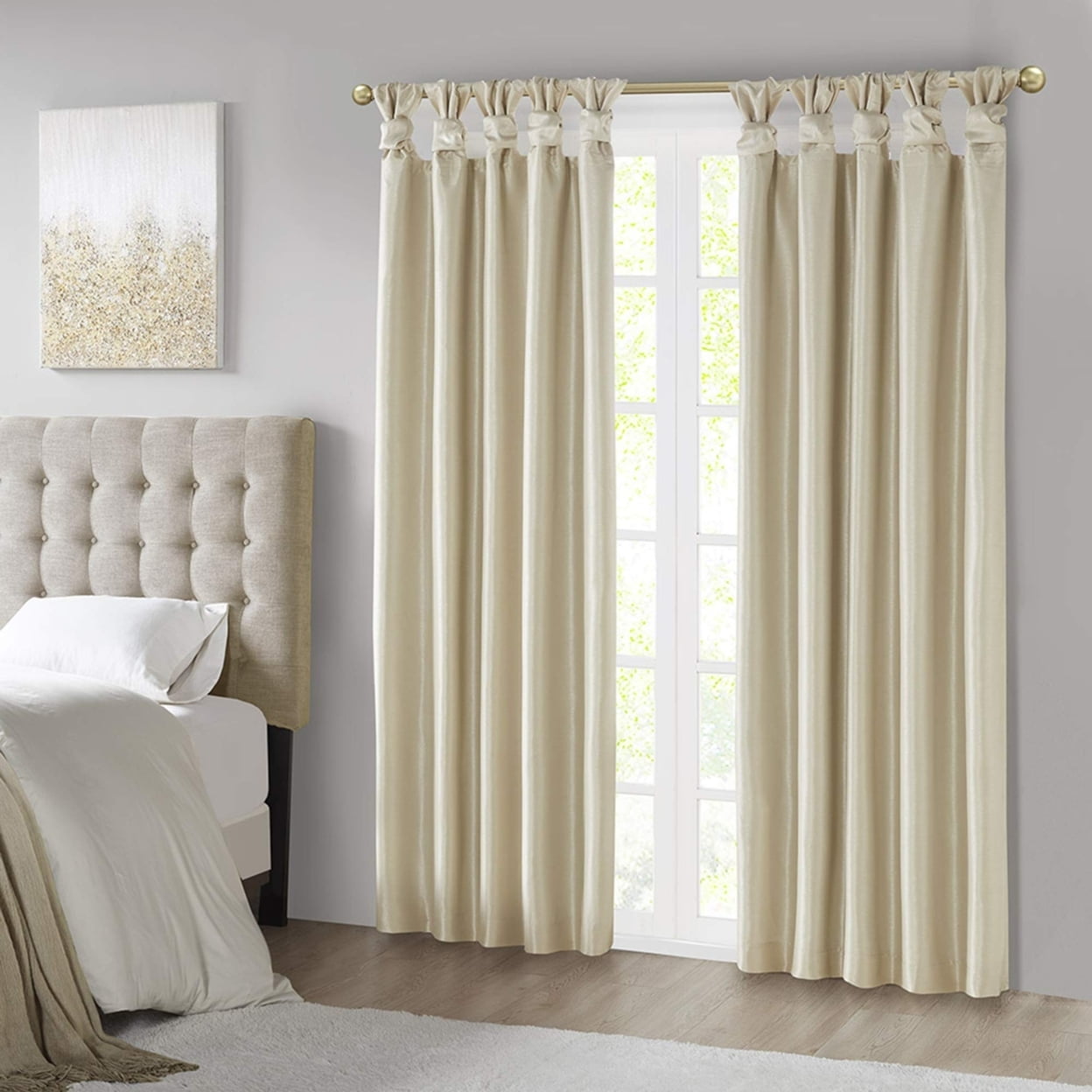 Champagne Faux Silk Blackout Tab Top Curtain Panel