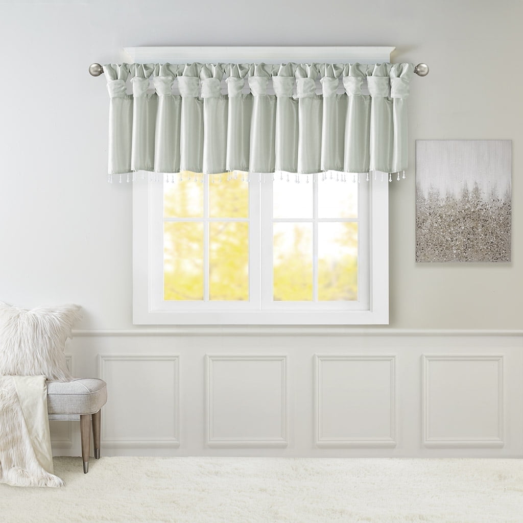Dusty Aqua Faux Silk Tab Top Valance with Beads