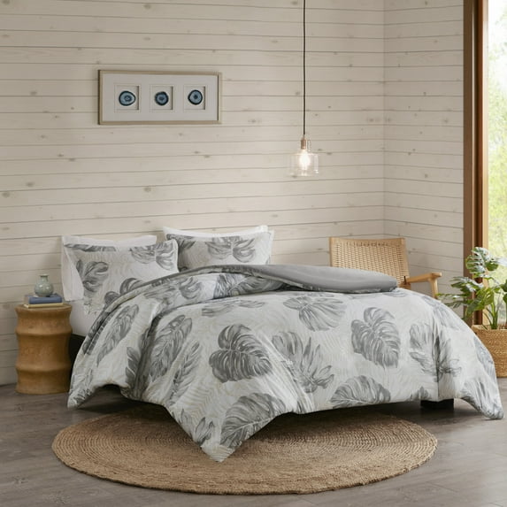Home Essence Makara 3 Piece Printed Seersucker Palm Duvet Cover Set
