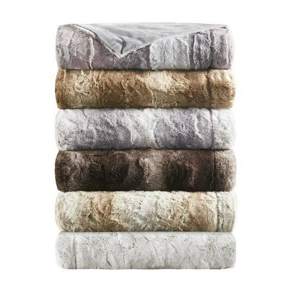 Madison Park Modern Faux Tip Dyed Brushed Long Fur Throw in Brown
