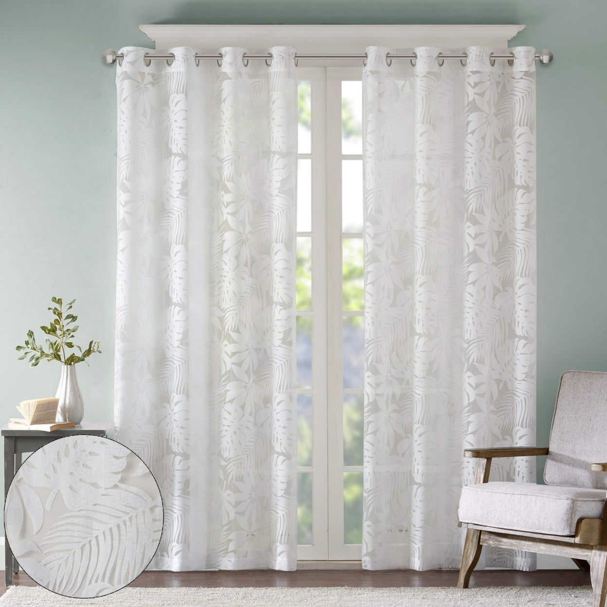 Maui White Sheer Grommet Top Window Drapes