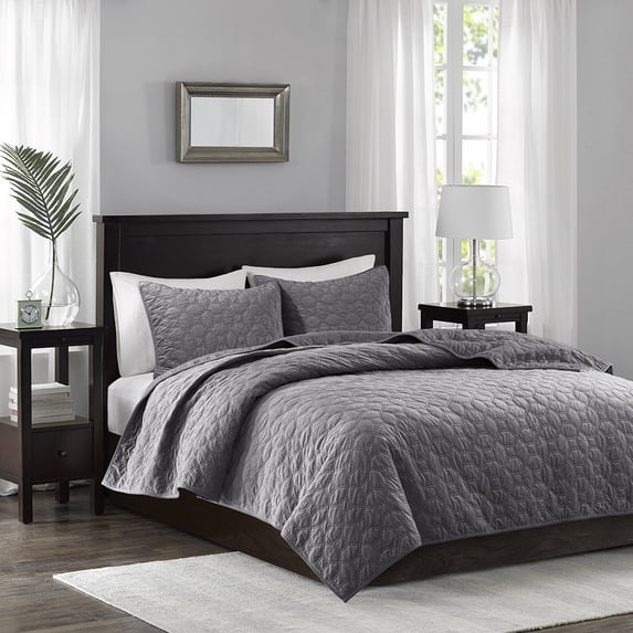 Home Essence Mercer Faux Velvet Reversible 3 Piece Coverlet Set