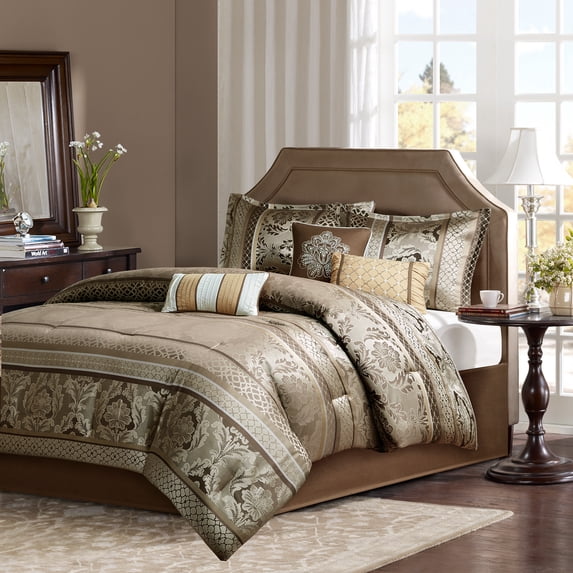Home Essence Mirage Damask Brown Jacquard 7 Piece Comforter Set, King