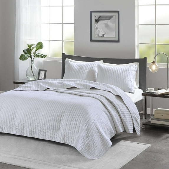 Home Essence Mitchell Reversible Coverlet Set, White, Twin/Twin XL