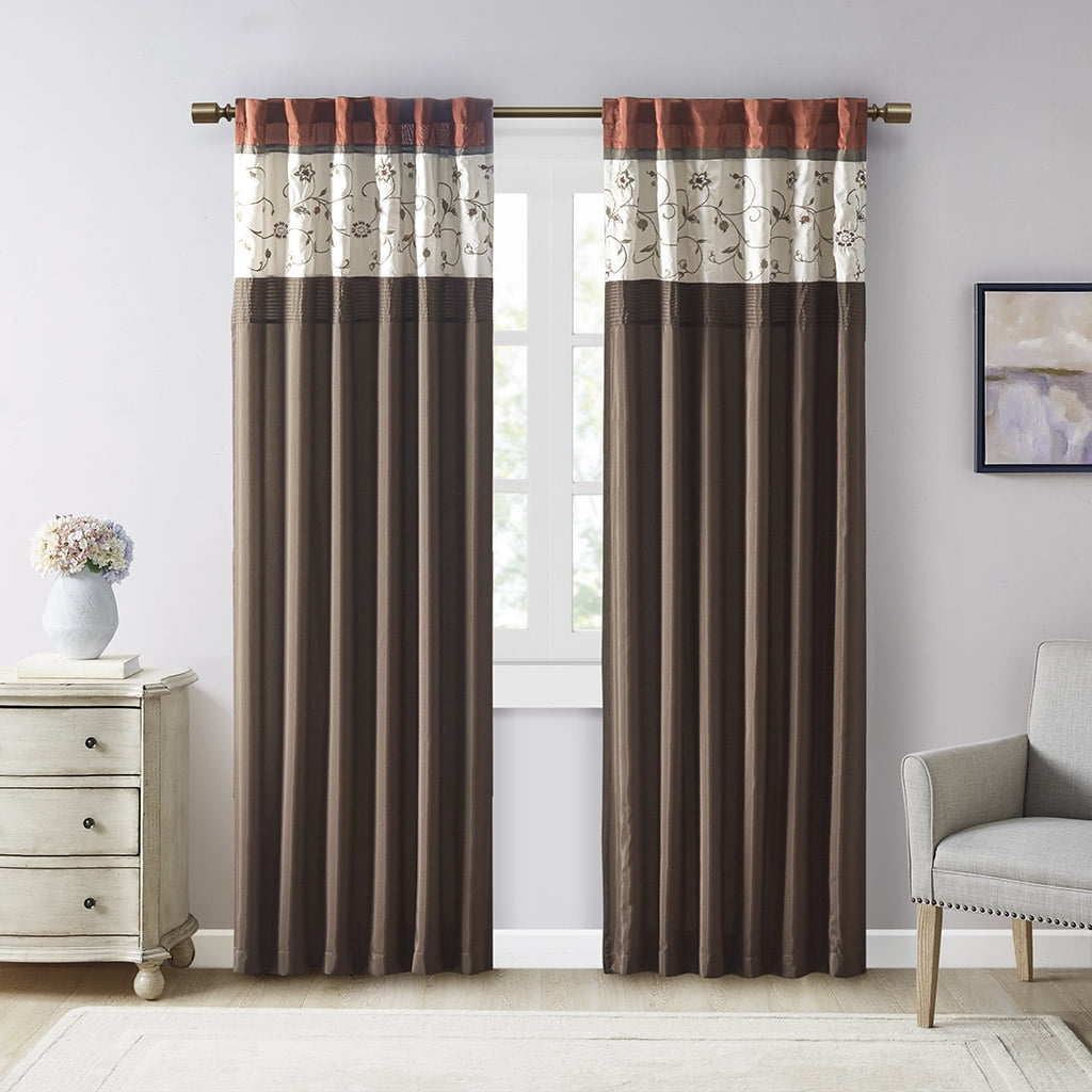 Spice Embroidered Ground Length Blackout Curtain Panel