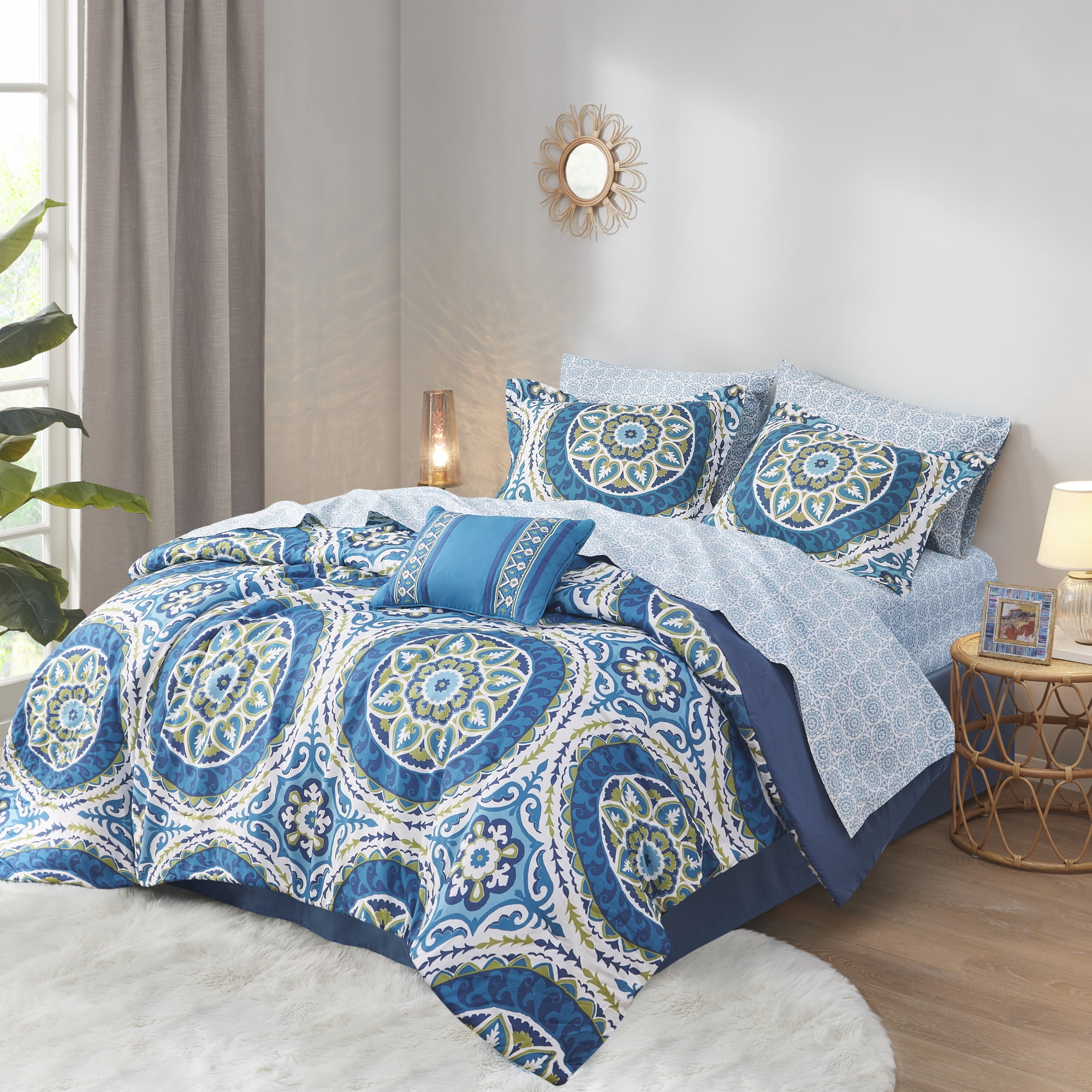 Home Essence Nepal Bed in a Bag Comforter Bedding Set, Blue, California ...