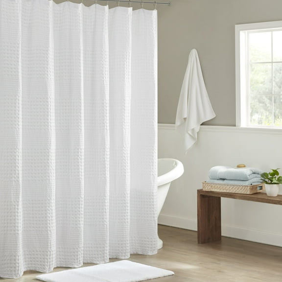 Home Essence Orinn Super Waffle Textured Solid Shower Curtain, White, 72x72"