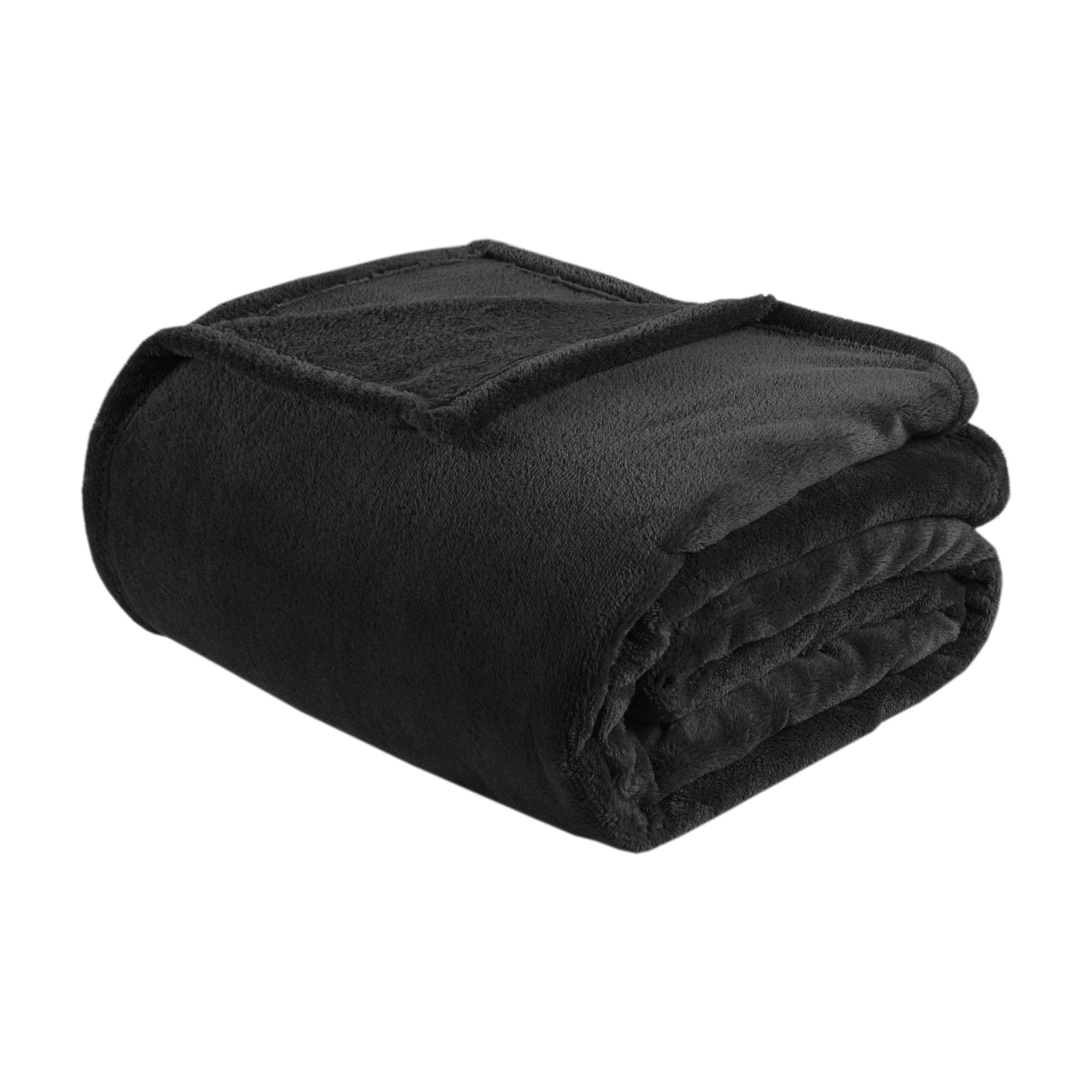 King Black Microlight Plush Reversible Blanket