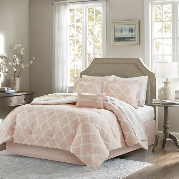 Home Essence Peach 9 Piece Bed in a Bag Comforter Set with Sheets, King