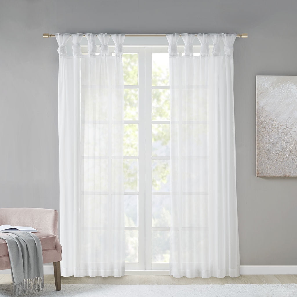 White 63" Sheer Polyester Tab Top Window Curtains