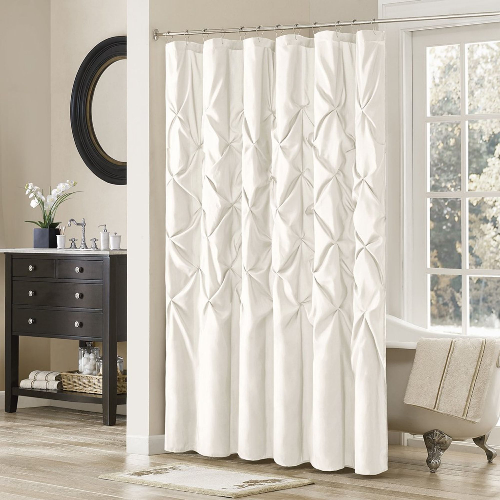 Laurel White Tufted Polyester Shower Curtain