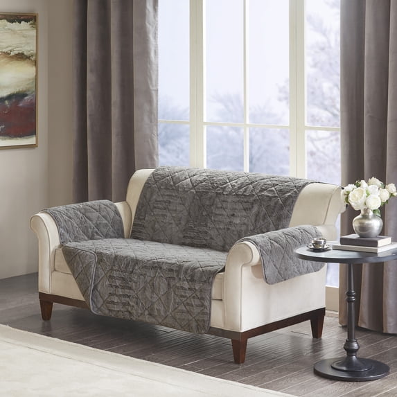 Home Essence Polar Reversible Checkboard Long Faux Fur Loveseat Protector