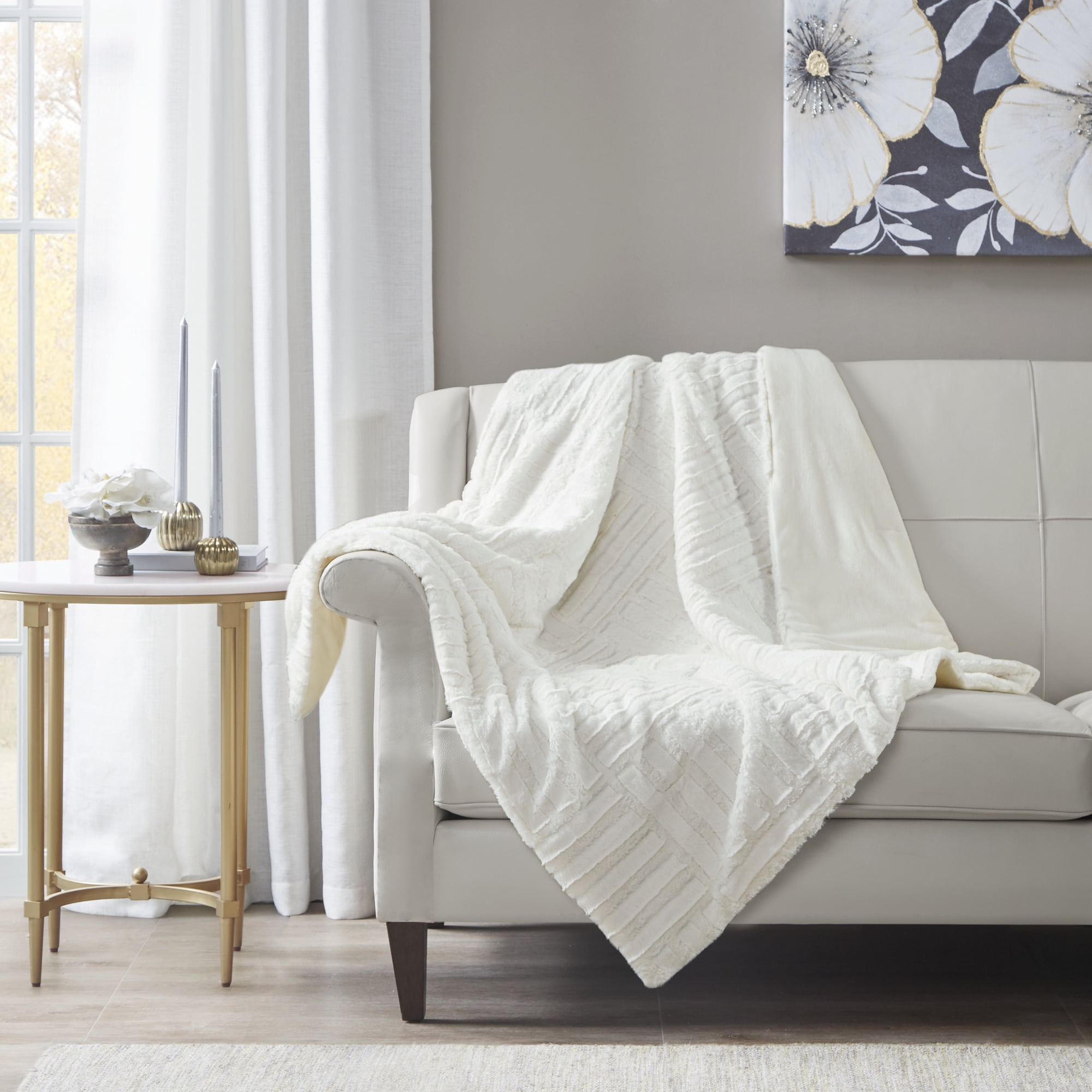Ivory Arctic Ultra Plush Faux Fur Throw Blanket 50"x60"