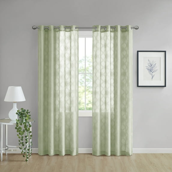 Home Essence Prism Geometric Jacquard Sheer Window Panel Single, Green, 54” x 84”