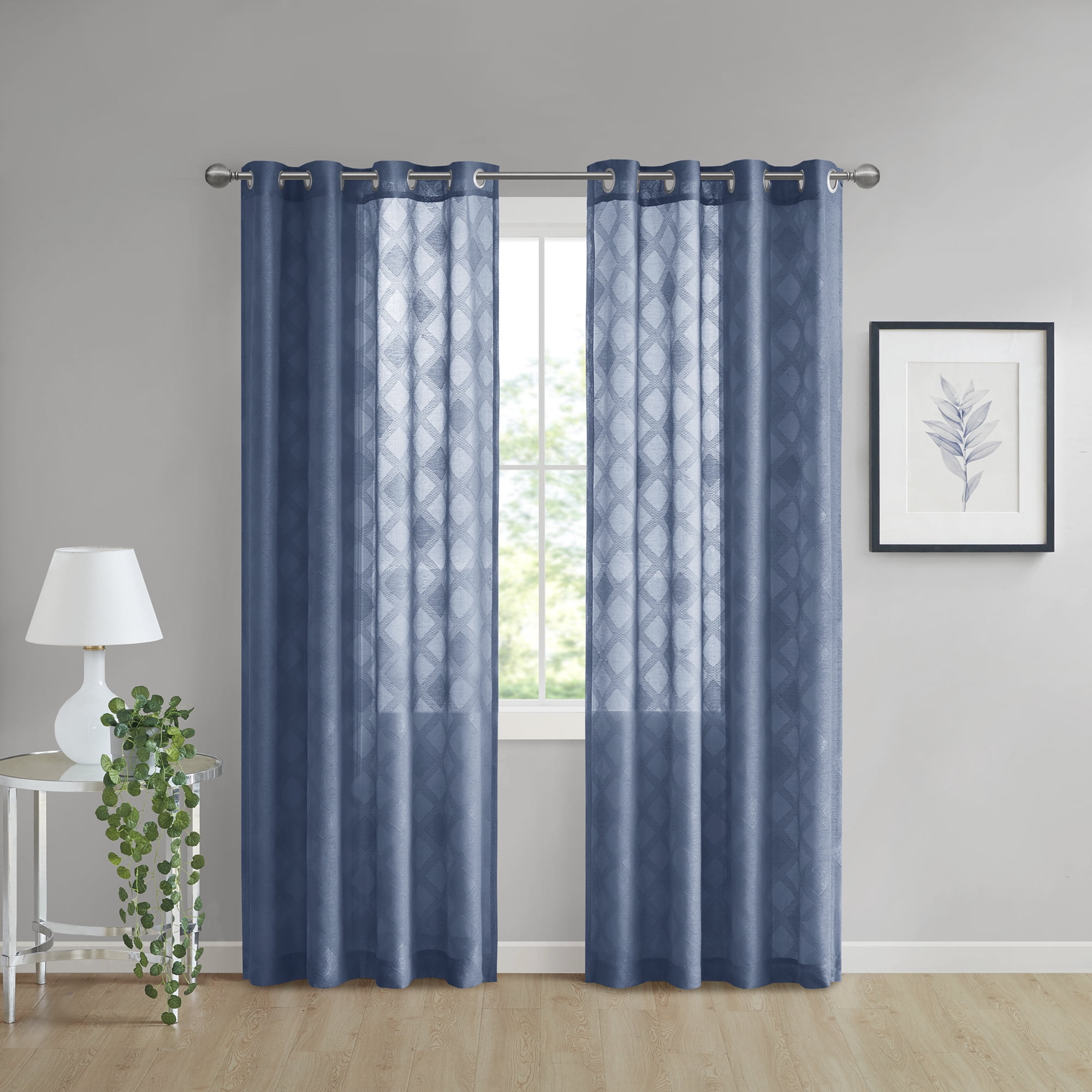 Home Essence Prism Geometric Jacquard Sheer Window Panel Single, Indigo, 54” x 96”