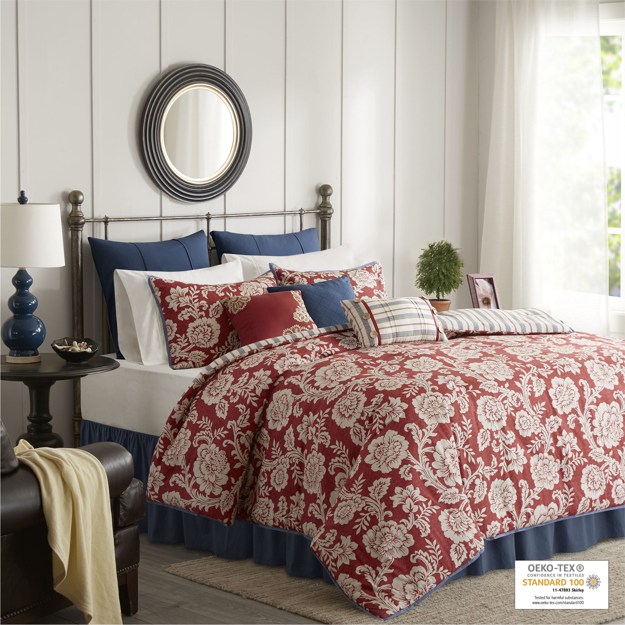 King Red Cotton Twill Floral Duvet Cover Set
