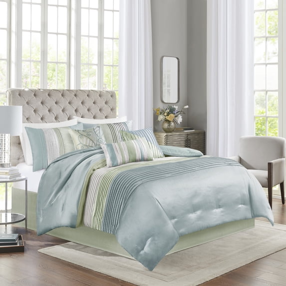 Home Essence Salem 7 Piece Comforter Set, Queen, Green