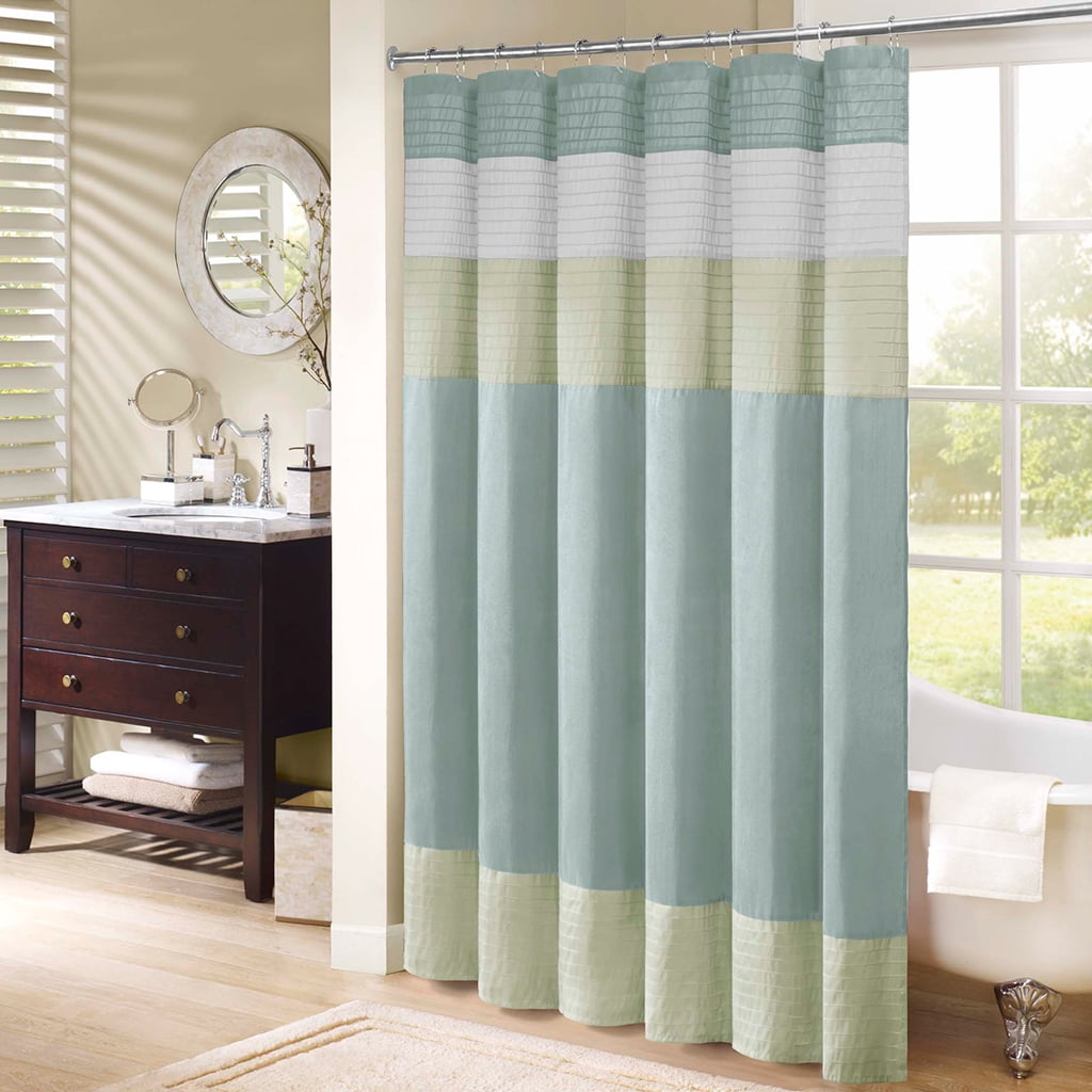 Sage Green and Off-White Faux Silk Shower Curtain