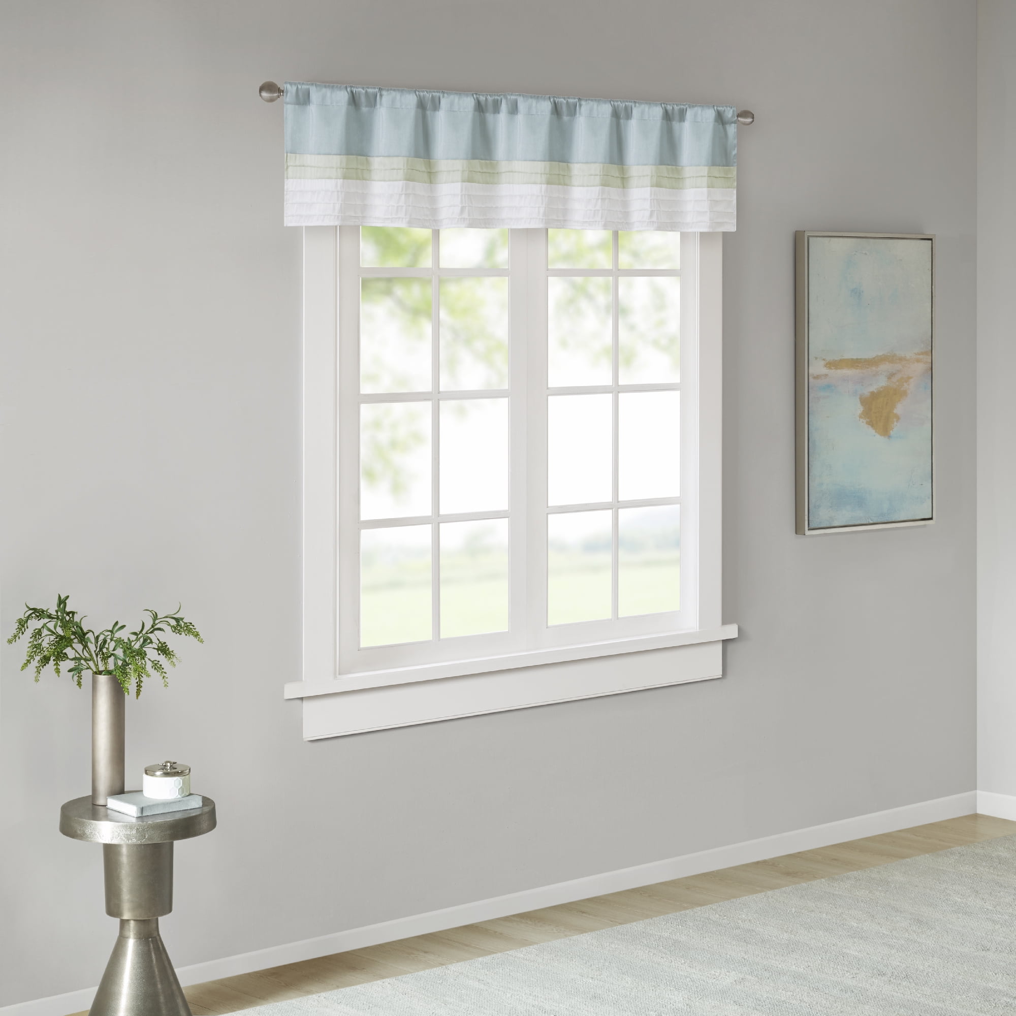Green and Aqua Polyoni Pintuck Window Valance with Lining