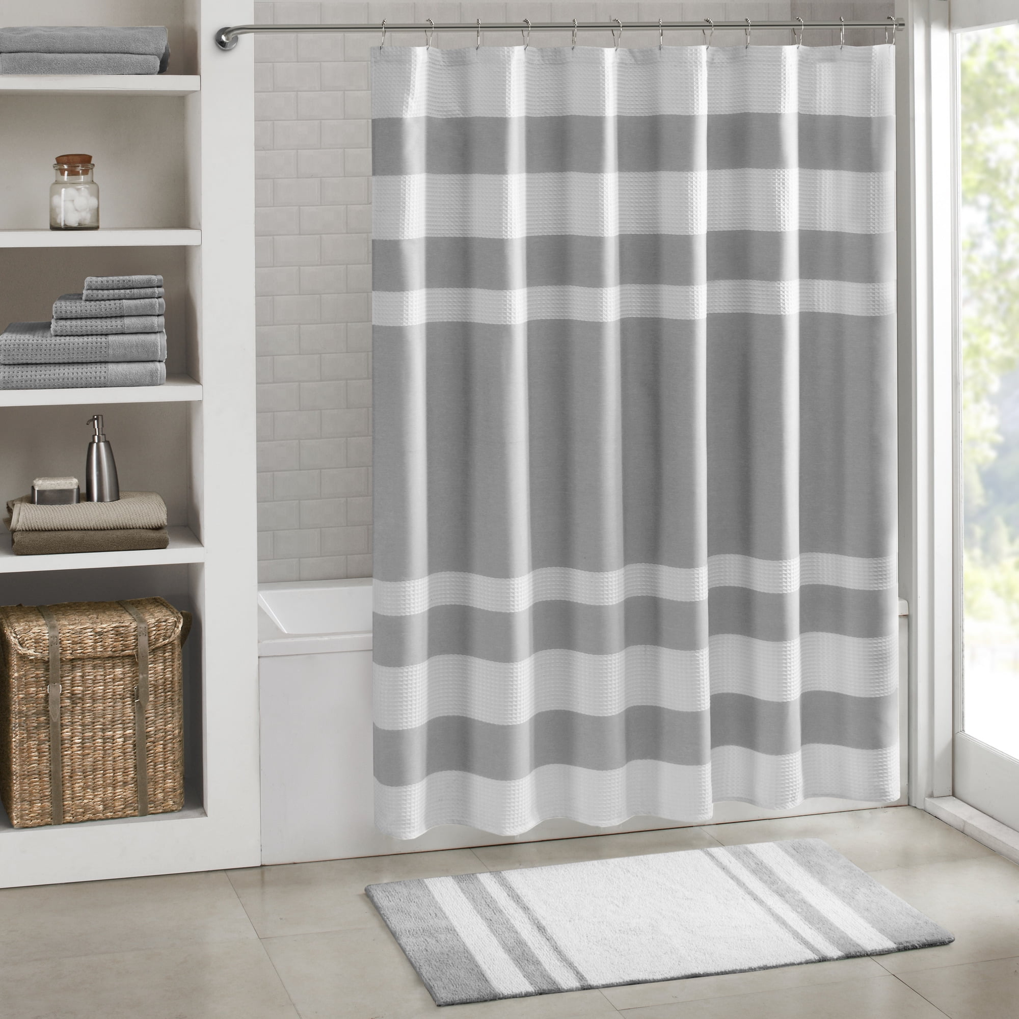 Gray and White Cotton Reversible Bath Rug